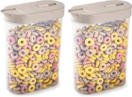 Voedselcontainer strooibus - 2x - beige - inhoud 1 liter - kunststof - 15 x 7 x 19 cm