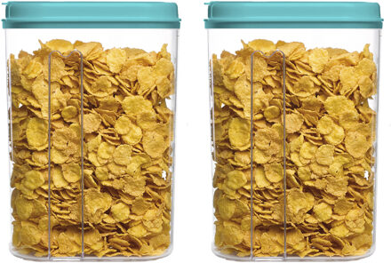 Voedselcontainer strooibus - 2x - blauw - 1500 ml - kunststof - 15 x 8 x 23 cm - voorraadpot