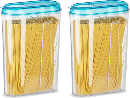 Voedselcontainer strooibus - 2x - blauw - 1500 ml - kunststof - 15 x 8 x 23 cm - voorraadpot