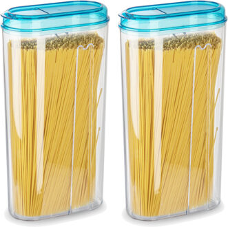 Voedselcontainer strooibus - 2x - blauw - 2350 ml - kunststof - 15 x 8 x 30 cm - voorraadpot