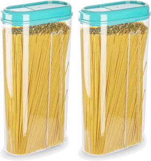 Voedselcontainer strooibus - 2x - blauw - 2350 ml - kunststof - 15 x 8 x 30 cm - voorraadpot