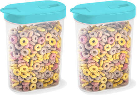 Voedselcontainer strooibus - 2x - blauw - inhoud 1 liter - kunststof - 15 x 7 x 19 cm