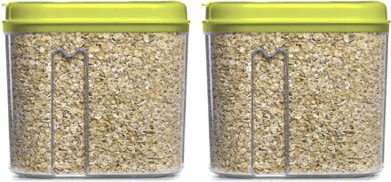 Voedselcontainer strooibus - 2x - groen - 1000 ml - kunststof - 15 x 8 x 14 cm - voorraadpot