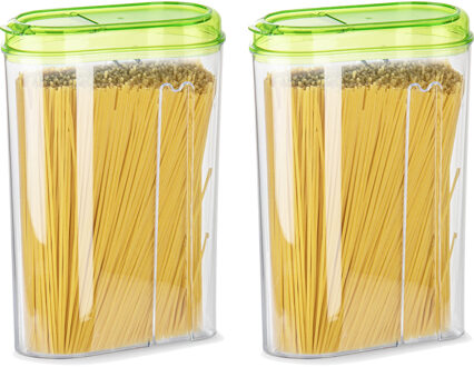 Voedselcontainer strooibus - 2x - groen - 1500 ml - kunststof - 15 x 8 x 23 cm - voorraadpot