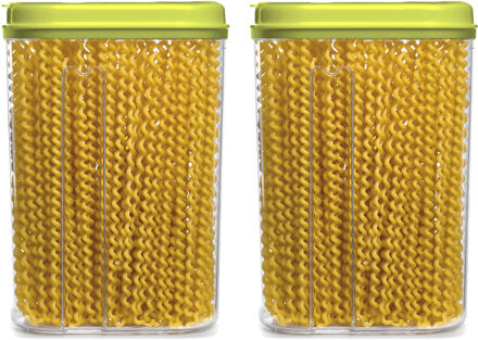 Voedselcontainer strooibus - 2x - groen - 1500 ml - kunststof - 15 x 8 x 23 cm - voorraadpot