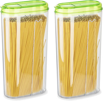 Voedselcontainer strooibus - 2x - groen - 2350 ml - kunststof - 15 x 8 x 30 cm - voorraadpot