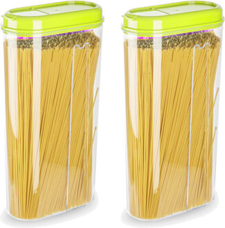 Voedselcontainer strooibus - 2x - groen - 2350 ml - kunststof - 15 x 8 x 30 cm - voorraadpot