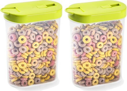 Voedselcontainer strooibus - 2x - groen - inhoud 1 liter - kunststof - 15 x 7 x 19 cm