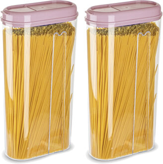 Voedselcontainer strooibus - 2x - lichtroze - 2350 ml - kunststof - 15 x 8 x 30 cm - voorraadpot