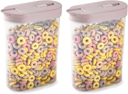 Voedselcontainer strooibus - 2x - lichtroze - inhoud 1 liter - kunststof - 15 x 7 x 19 cm