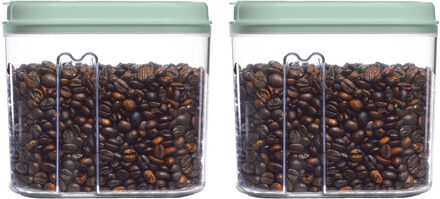 Voedselcontainer strooibus - 2x - mintgroen - 1000 ml - kunststof - 15 x 8 x 14 cm - voorraadpot