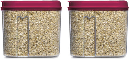 Voedselcontainer strooibus - 2x - roze - 1000 ml - kunststof - 15 x 8 x 14 cm - voorraadpot