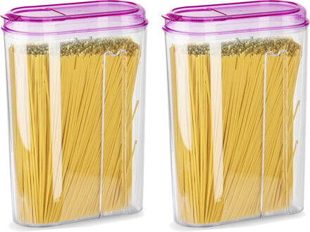 Voedselcontainer strooibus - 2x - roze - 1500 ml - kunststof - 15 x 8 x 23 cm - voorraadpot