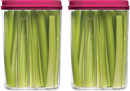 Voedselcontainer strooibus - 2x - roze - 1500 ml - kunststof - 15 x 8 x 23 cm - voorraadpot