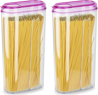 Voedselcontainer strooibus - 2x - roze - 2350 ml - kunststof - 15 x 8 x 30 cm - voorraadpot