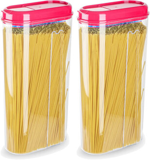 Voedselcontainer strooibus - 2x - roze - 2350 ml - kunststof - 15 x 8 x 30 cm - voorraadpot