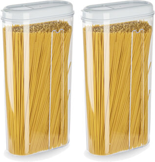 Voedselcontainer strooibus - 2x - wit - 2350 ml - kunststof - 15 x 8 x 30 cm - voorraadpot