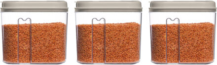 Voedselcontainer strooibus - 3x - beige - 1000 ml - kunststof - 15 x 8 x 14 cm - voorraadpot