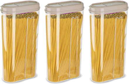 Voedselcontainer strooibus - 3x - beige - 2350 ml - kunststof - 15 x 8 x 30 cm - voorraadpot