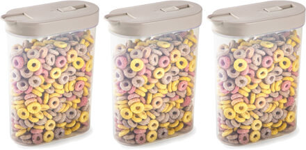 Voedselcontainer strooibus - 3x - beige - inhoud 1 liter - kunststof - 15 x 7 x 19 cm