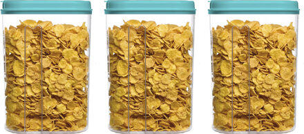 Voedselcontainer strooibus - 3x - blauw - 1500 ml - kunststof - 15 x 8 x 23 cm - voorraadpot