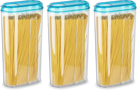 Voedselcontainer strooibus - 3x - blauw - 2350 ml - kunststof - 15 x 8 x 30 cm - voorraadpot