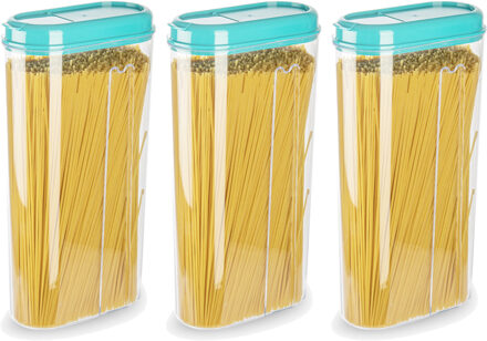 Voedselcontainer strooibus - 3x - blauw - 2350 ml - kunststof - 15 x 8 x 30 cm - voorraadpot