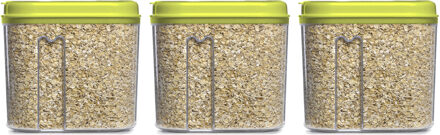 Voedselcontainer strooibus - 3x - groen - 1000 ml - kunststof - 15 x 8 x 14 cm - voorraadpot