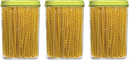 Voedselcontainer strooibus - 3x - groen - 1500 ml - kunststof - 15 x 8 x 23 cm - voorraadpot