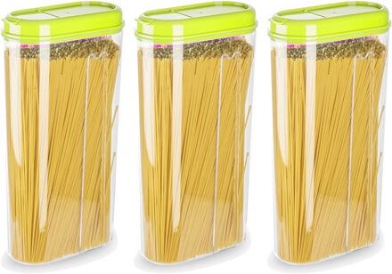 Voedselcontainer strooibus - 3x - groen - 2350 ml - kunststof - 15 x 8 x 30 cm - voorraadpot