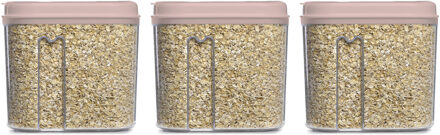 Voedselcontainer strooibus - 3x - lichtroze - 1000 ml - kunststof - 15 x 8 x 14 cm - voorraadpot