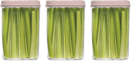 Voedselcontainer strooibus - 3x - lichtroze - 1500 ml - kunststof - 15 x 8 x 23 cm - voorraadpot
