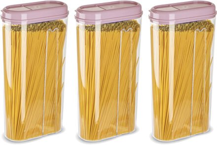 Voedselcontainer strooibus - 3x - lichtroze - 2350 ml - kunststof - 15 x 8 x 30 cm - voorraadpot