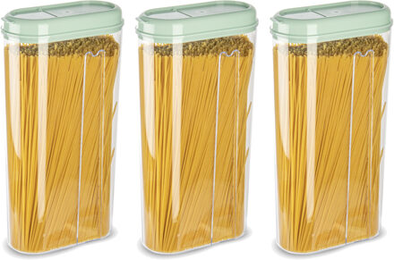 Voedselcontainer strooibus - 3x - mintgroen - 2350 ml - kunststof - 15 x 8 x 30 cm - voorraadpot