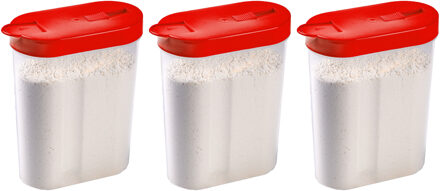 Voedselcontainer strooibus - 3x - rood - inhoud 1 liter - kunststof - 15 x 7 x 19 cm