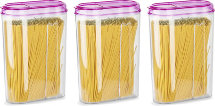 Voedselcontainer strooibus - 3x - roze - 1500 ml - kunststof - 15 x 8 x 23 cm - voorraadpot