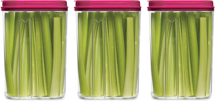 Voedselcontainer strooibus - 3x - roze - 1500 ml - kunststof - 15 x 8 x 23 cm - voorraadpot