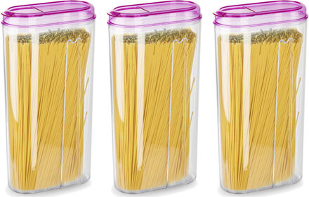 Voedselcontainer strooibus - 3x - roze - 2350 ml - kunststof - 15 x 8 x 30 cm - voorraadpot