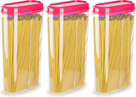 Voedselcontainer strooibus - 3x - roze - 2350 ml - kunststof - 15 x 8 x 30 cm - voorraadpot