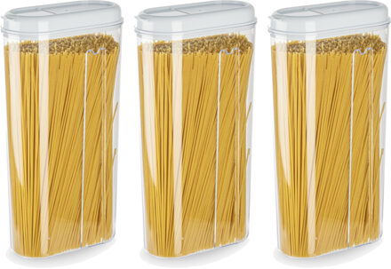 Voedselcontainer strooibus - 3x - wit - 2350 ml - kunststof - 15 x 8 x 30 cm - voorraadpot