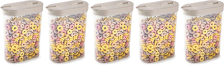 Voedselcontainer strooibus - 5x - beige - inhoud 1 liter - kunststof - 15 x 7 x 19 cm