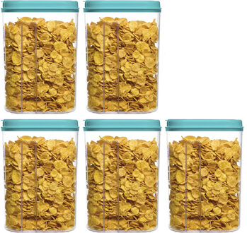 Voedselcontainer strooibus - 5x - blauw - 1500 ml - kunststof - 15 x 8 x 23 cm - voorraadpot