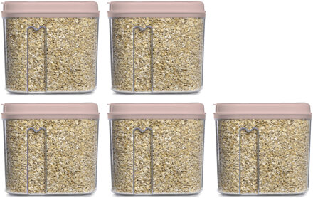 Voedselcontainer strooibus - 5x - lichtroze - 1000 ml - kunststof - 15 x 8 x 14 cm - voorraadpot