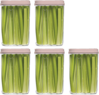Voedselcontainer strooibus - 5x - lichtroze - 1500 ml - kunststof - 15 x 8 x 23 cm - voorraadpot