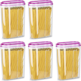 Voedselcontainer strooibus - 5x - roze - 1500 ml - kunststof - 15 x 8 x 23 cm - voorraadpot