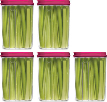 Voedselcontainer strooibus - 5x - roze - 1500 ml - kunststof - 15 x 8 x 23 cm - voorraadpot