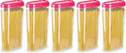 Voedselcontainer strooibus - 5x - roze - 2350 ml - kunststof - 15 x 8 x 30 cm - voorraadpot