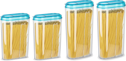 Voedselcontainers set - 4 stuks - blauw - 2350ml en 1500ml - kunststof - voorraadpot/strooibus