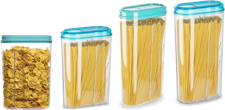 Voedselcontainers set - 4 stuks - blauw - 2350ml en 1500ml - kunststof - voorraadpot/strooibus