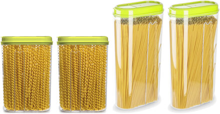 Voedselcontainers set - 4 stuks - groen - 2350ml en 1500ml - kunststof - voorraadpot/strooibus